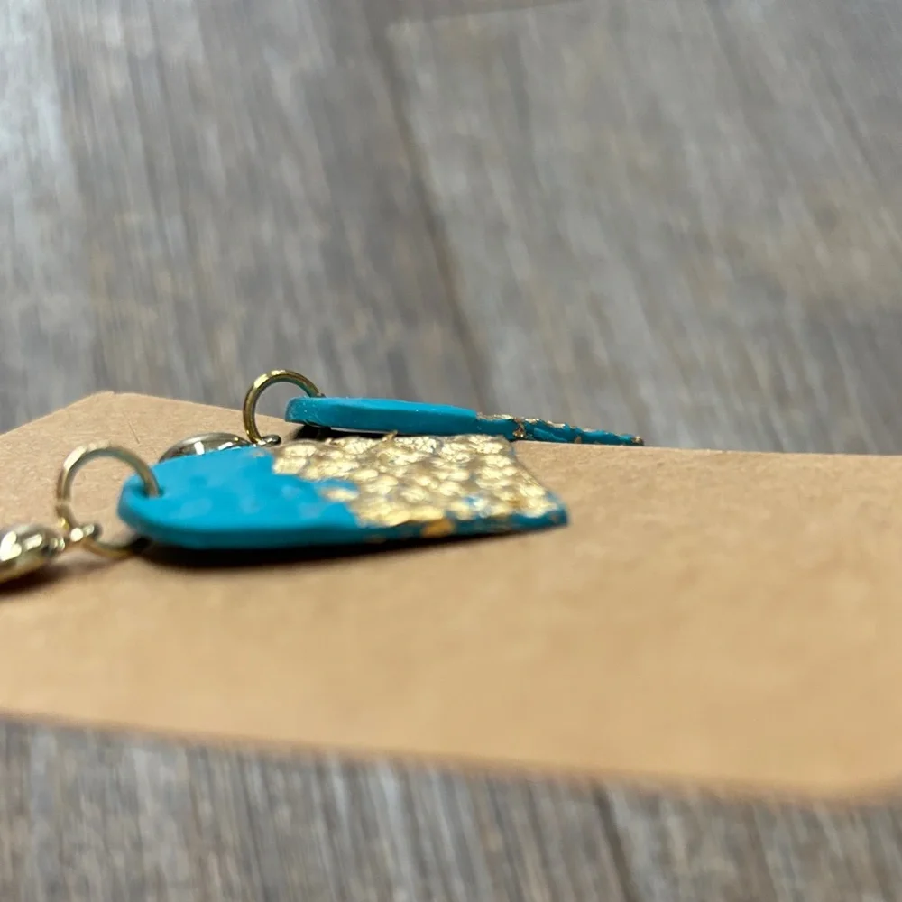 Blue and Gold Polymer Clay Earrings - Picture 3 of 5